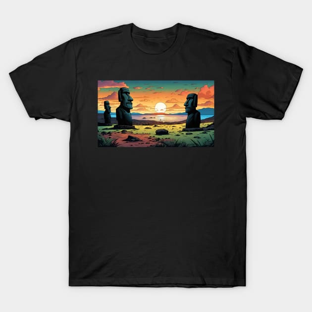 Easter island at sunset T-Shirt by LM Designs by DS